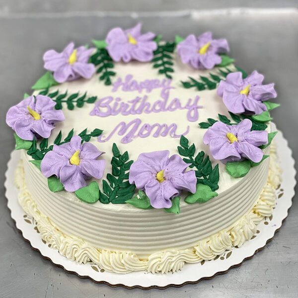 Tropical floral cake with lavendar flowers