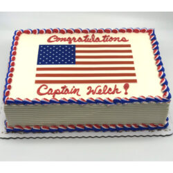 flag cake with red, white and blue trim icing